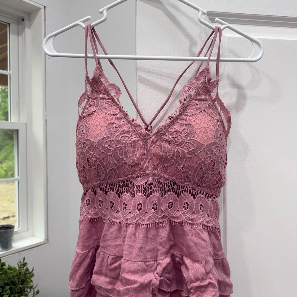 Pink Lily Mauve Lace Strappy Top